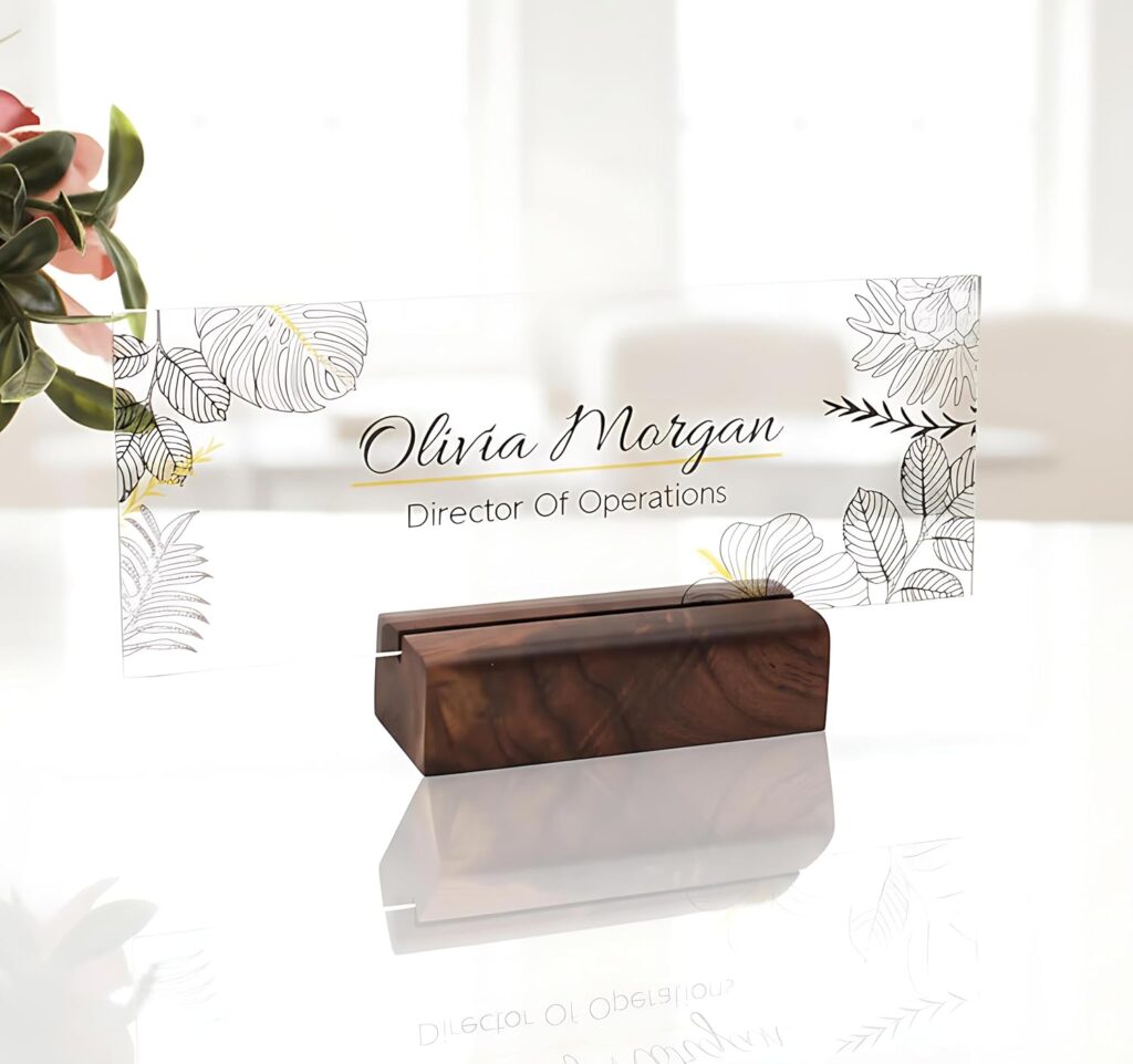 Personalized Desk Name Plate Plaque | Unique Gift | Wood Holder | Office Decor | Teacher Name Plate | Sign | Artswave (Elgant)