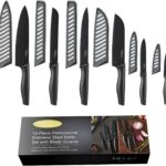 Kitchen Knife Set, KYA38 12-Piece Kitchen Knives Set with Covers, Marco Almond® 6 Knives with 6 Blade Guards, Stainless Steel Cooking Knives Set for Kitchen, Black