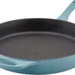Rachael Ray NITRO Cast Iron Frying Pan/Skillet with Helper Handle and Pour Spouts, 12 Inch, Agave Blue