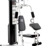 Marcy Home Gym Workout Station with Curl Pad, Lat Pulldown, Leg Developer & Weights, White