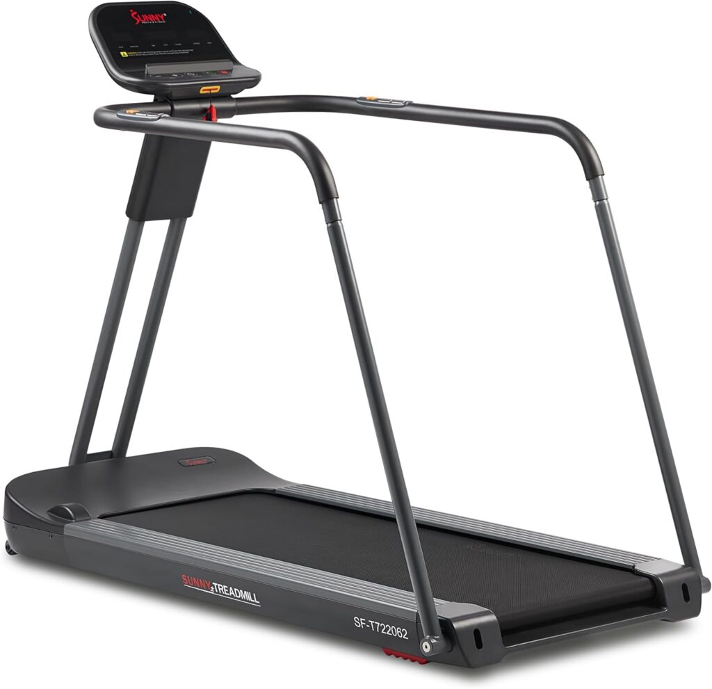 Sunny Health & Fitness Endurance Cardio Running Walking Treadmill with Extended Safety Handrails, Wide Deck, Shock Absorption, Digital Monitor, Optional Free SunnyFit® App Bluetooth Connection