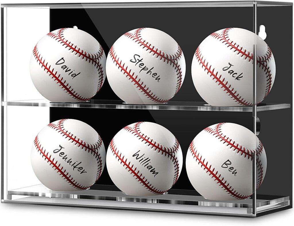 Acrylic Baseball Display Case Wall Mounted Display Holder Shadow Box Clear Baseball Holder Removable Ball Stand for Collector Memorabilia Autograph Case (2 Tiers for 6 Balls)