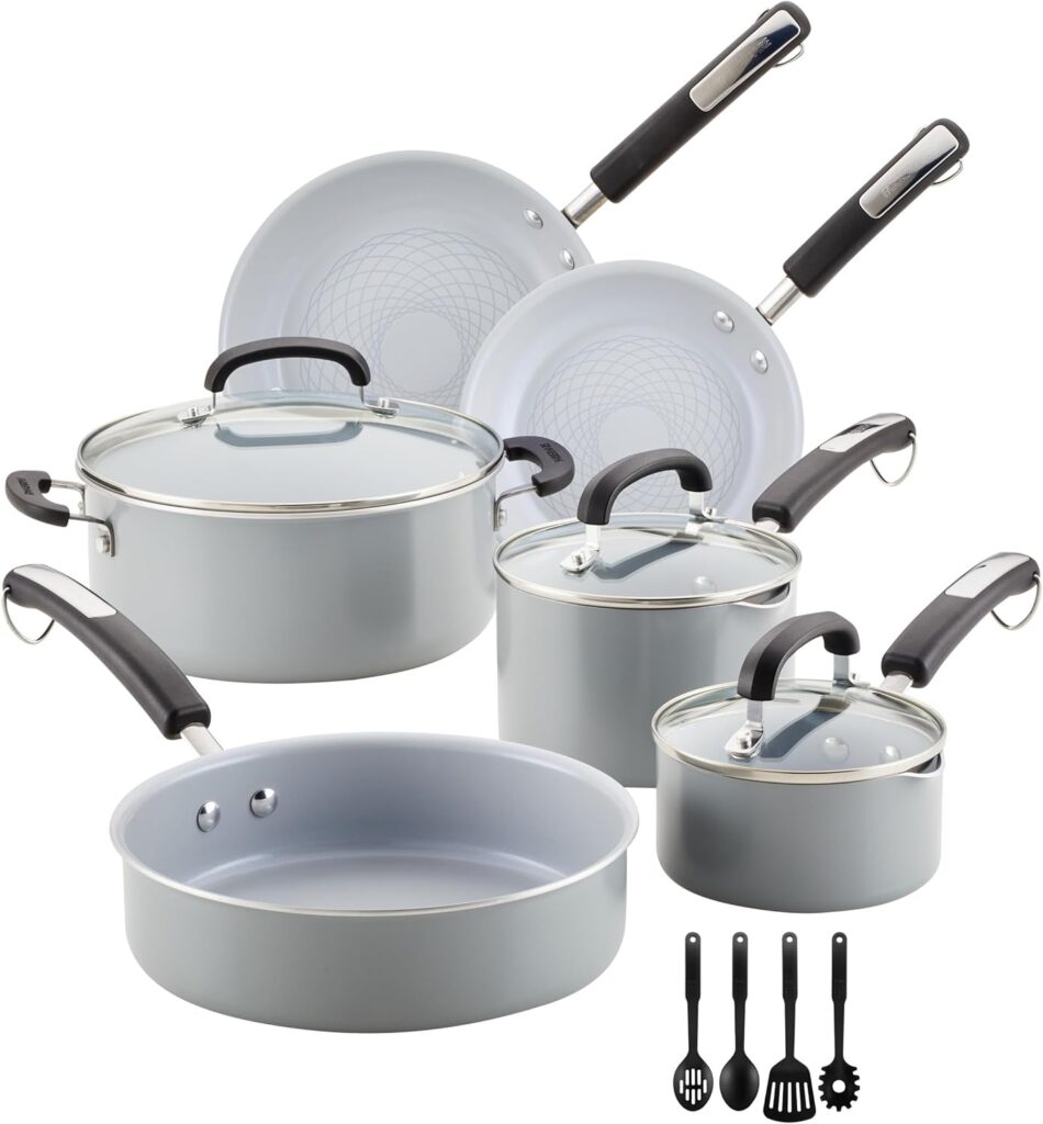 Farberware EcoAdvantage Ceramic Nonstick Cookware/Pots and Pans Set, 13 Piece – Gray