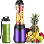 La Reveuse Smoothie Blender Personal Size 300 Watts with 2 Pieces 18 oz BPA-free Travel Sports Bottles,Purple