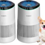 Air Purifiers for Bedroom Home with Sleep Mode for Smoke Pet Dander Odors, Small Air Purifier with Fragrance Sponge, Blue Ambient Light, 23dB Quiet, 2 Pack White