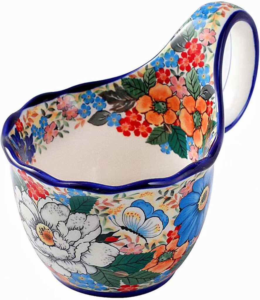 ALMA 2025 Updated Microwavable Soup Bowl with Large Long Handle,18oz Soup Bowl Giftable for Women,Unique Cereal Bowl for Soup,Yogurt,Snack,Chip,Stew,Ice cream-Wildflower Waltz Theme