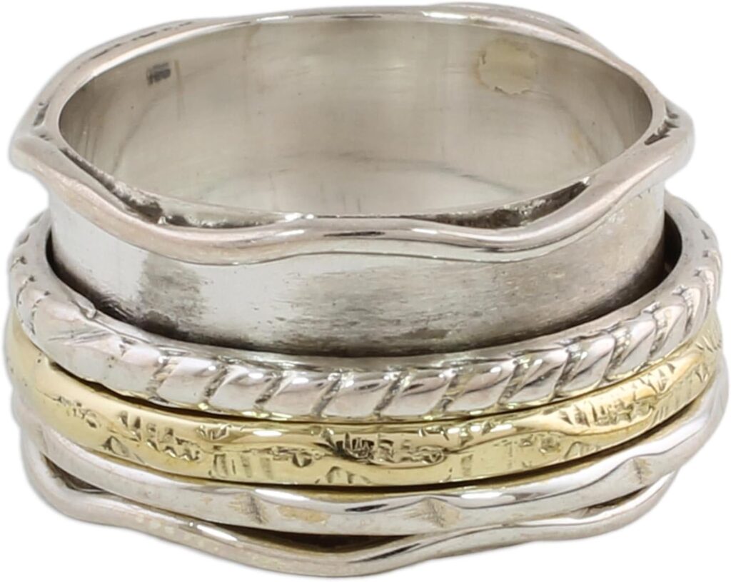 NOVICA Artisan Handcrafted .925 Sterling Silver Meditation Spinner Ring Brass Indian ‘Spinning Grace’