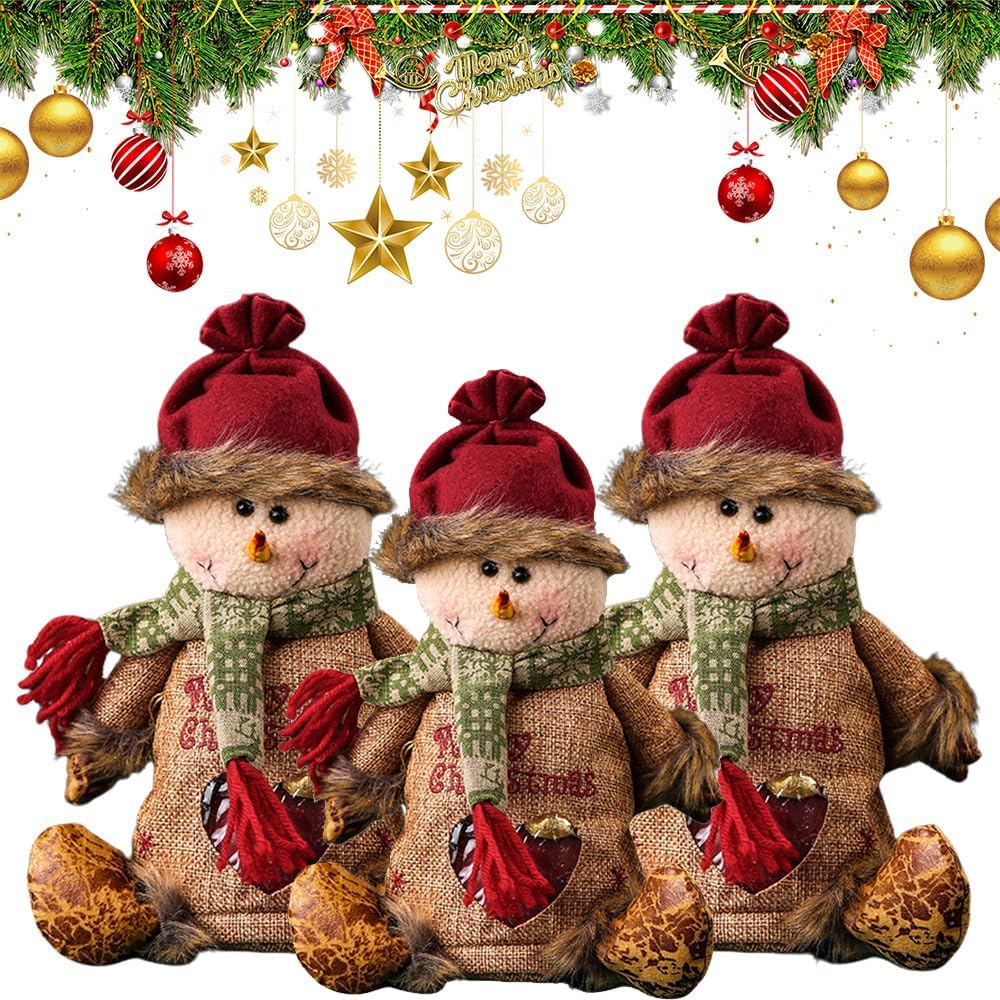 Christmas Gift Bags Zipper Design, Reusable Flax Fabric Christmas Bags For Candy, Apples (Style A)