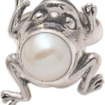 NOVICA Artisan Handmade Cultured Freshwater Pearl Cocktail Ring .925 Sterling Silver Frog Single Stone Indonesia Gemstone ‘Freespirited Frog’