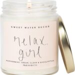 Sweet Water Decor Relax Girl, Peppermint, Cedar, Clove, and Eucalyptus Scented Soy Wax Candle for Home | 9oz Clear Jar, 40 Hour Burn Time, Non Toxic, Made in The USA