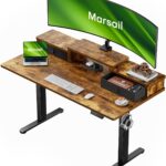 Marsail Electric Standing Desk with Drawers, 55″ x 28″ Height Adjustable Sit Stand Up Desk with Storage Shelf, Ergonomic Home Office & Computer Table with 4 Memory Heights, Rustic Brown