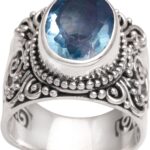 NOVICA Artisan Handmade Blue Topaz Single Stone Ring .925 Sterling Silver from Bali Cocktail Indonesia Gemstone Birthstone ‘Glorious Vines’