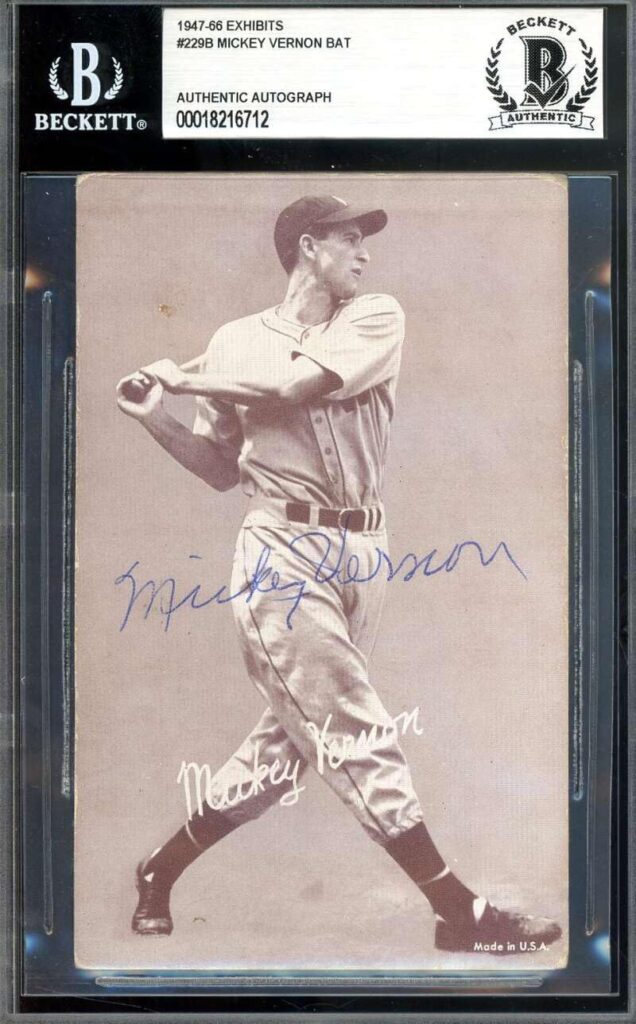 Mickey Vernon Beckett BAS Signed 1947-66 Exhibits BAT Rookie Autograph