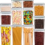 Ankou Pop Airtight Food Storage Containers with Lids for Kitchen Pantry Organizing Stackable Container for Cereal Snack Flour Sugar Coffee Spaghetti -12 Pcs(1.2, 2.0, 2.7, 3.3qt)*3