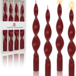 10 Inches Spiral Taper Candles Colorful Twisted Candle Dripless Long Candles, Handmade Candlesticks for Wedding Dinner Decor, Set of 4(Red)