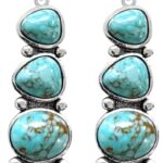 GPASTG Bohemian Handmade Vintage Silver Turquoise Stone Long Oval Geometry Dangle Drop Earrings For Women