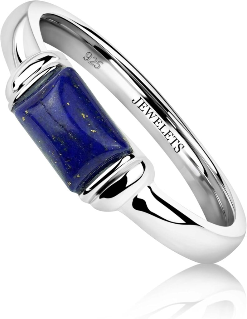 Lapis Lazuli Ring – Rectangular Signet for Men & Women – 925 Sterling Silver – Rhodium Plated – Fine Jewelry with Genuine Lapis Gemstone – Minimalist Elegant Blue Stone Ring