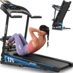 ANCHEER Foldable Treadmill with Sit Up Bench, 2025 Upgrade 3.5HP Portable Treadmills for Home with Incline 350 lbs Capacity, Smart LCD Display Body Fat& Heart Rate, Multifunction Exercise Equipment