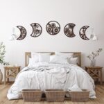 Jetec 5 Pcs Moon Phase Wall Hanging Decor Art Above Bed 10.6″ H Boho Moon Phase Wood Wall Pediment Ornament for Living Room Bedroom Home Decoration Room Apartment Bar(Brown)