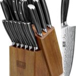 HOSHANHO 16-Piece Knife Set with Block, Ultra Sharp High Carbon Powder Steel Knife Block Set, Chef Knife Set Professional Kitchen Knives Set with Sharpener and Pakkawood Handle