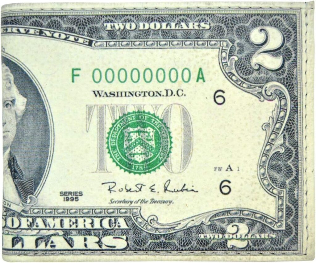 Men’s Handcrafted Faux Leather Flip ID Bifold Wallet Two Dollar Bill
