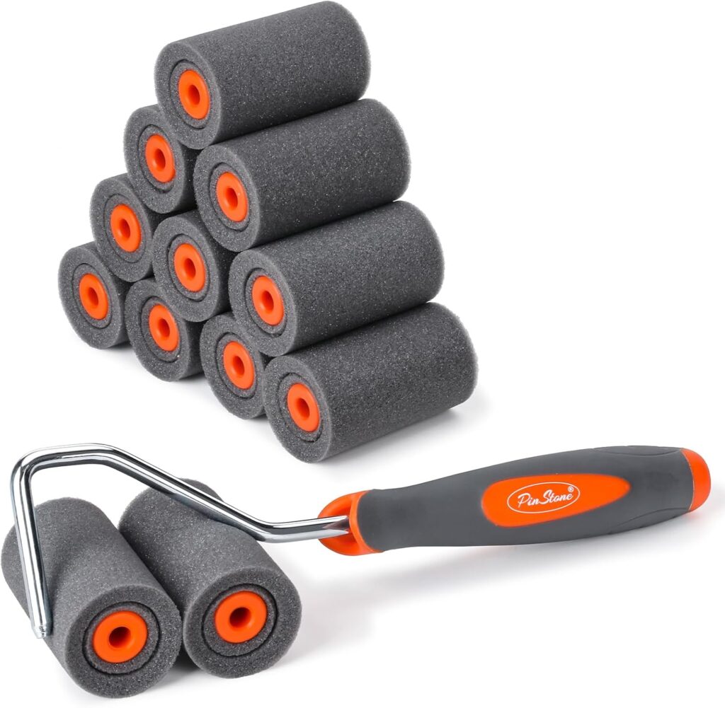 13pcs 2″ High Density Foam Paint Roller Kit, Caved-in Black Foam Roller for Smooth Finish & Precise Edging, Small Foam Mini Rollers for Painting Walls, Cabinets, Doors, Furniture, Touch up