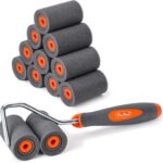 13pcs 2″ High Density Foam Paint Roller Kit, Caved-in Black Foam Roller for Smooth Finish & Precise Edging, Small Foam Mini Rollers for Painting Walls, Cabinets, Doors, Furniture, Touch up