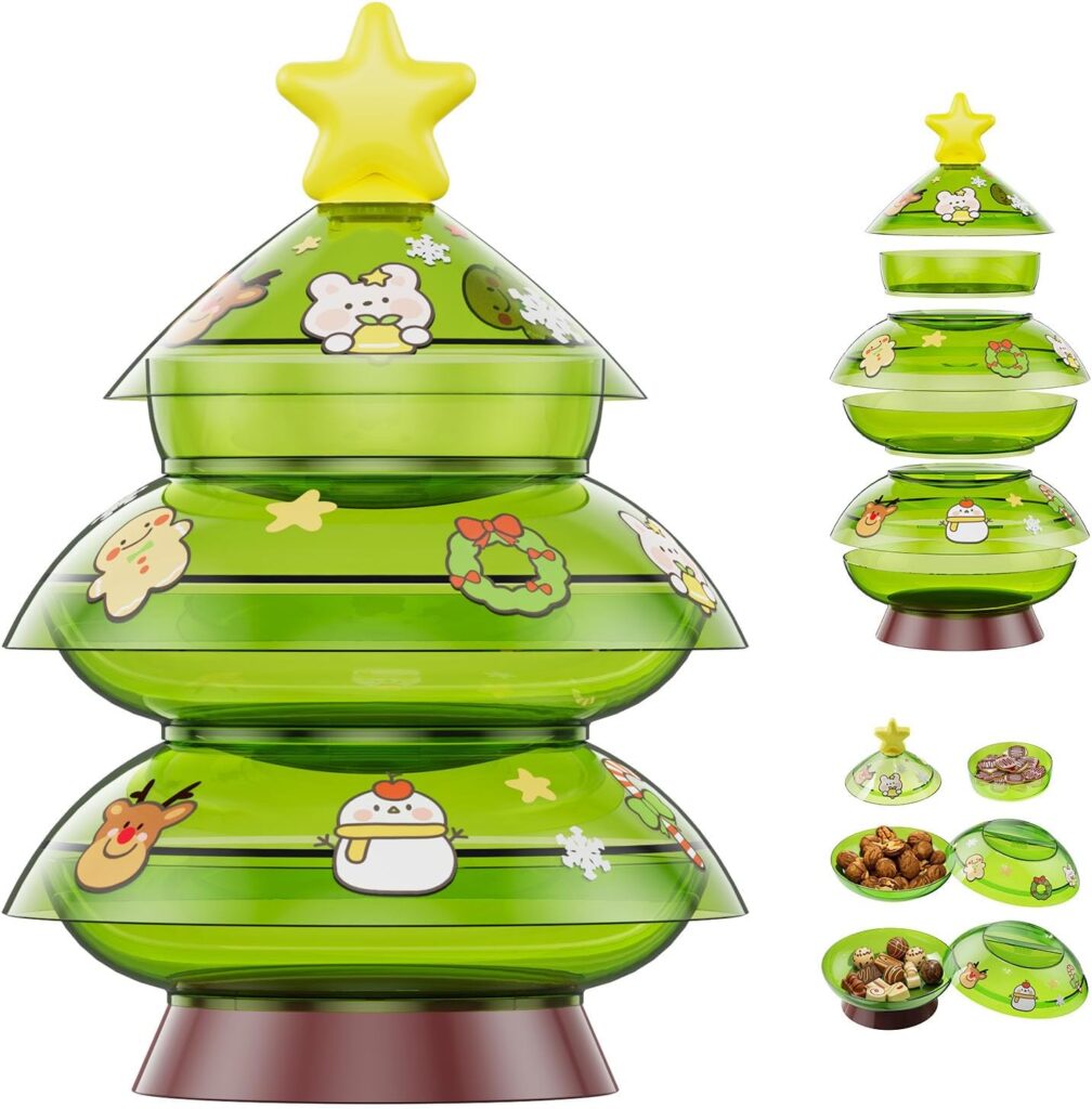 Christmas Candy Dish with Lid, Candy Platter Dish Serving Snack Box Container Decorative Plates for Xmas Holiday Party