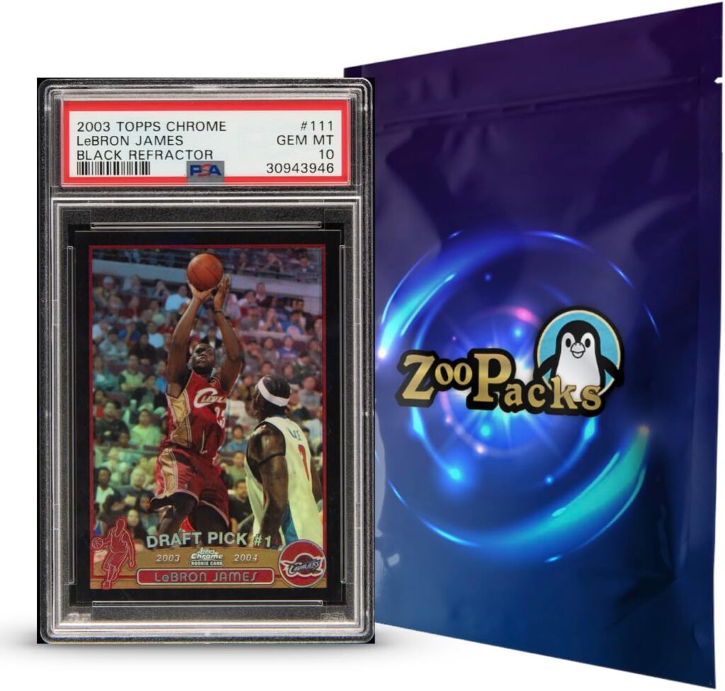 PSA Basketball Graded Card Mystery Power Pack | 1 PSA Graded Basketball Card & 1 Pack of Cards | Grade 8+ Guaranteed | Contains One Graded Vintage, Rookie, Legend or Current Star | by Zoo Packs