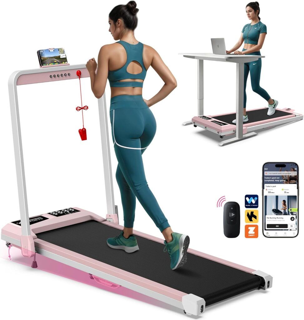 WELLFIT Foldable Treadmill with Incline, 350 LBS Capacity Walking Pad with Handle Bar, Portable Walking Pad Treadmills for Home, Under Desk Treadmill with App & Remote Control, Wide Belt, LED Display
