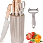 Knife Set, 8 Piece Kitchen Knife Set, Stainless Steel Knives Set for Kitchen, Universal Knife Block Set, Kitchen Kinfe Essentials, New Home Apartment Essentials, Dishwasher Safe (Khaki)