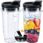 Replacement 24oz Blender Cup with Sip & Seal Lid For Nutri Ninja BL450 BL456 BL480 BL482 BL640 BL642 BL682 BN401 BN751 BN801 Foodi SS101 SS151 SS351 SS401 Ninja Blender Auto IQ Blade, 2-Pack …