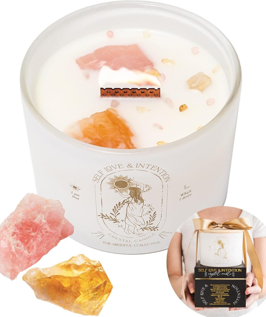 Large Crystal Candles for Women – 12oz Soy Wood Wick Candles That Crackle. Scented, Non-Toxic, Luxury Aromatherapy. Unique Meditation Spiritual Gifts for Women