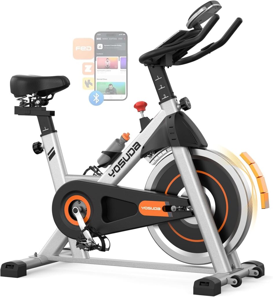 YOSUDA Exercise Bike, Brake Pad Stationary Bike for Home with Exclusive App, Magnetic Indoor Cycling Bike with 300 lb Weight Capacity, Low Noise, Tablet Holder and Fitness Courses for Weight Loss