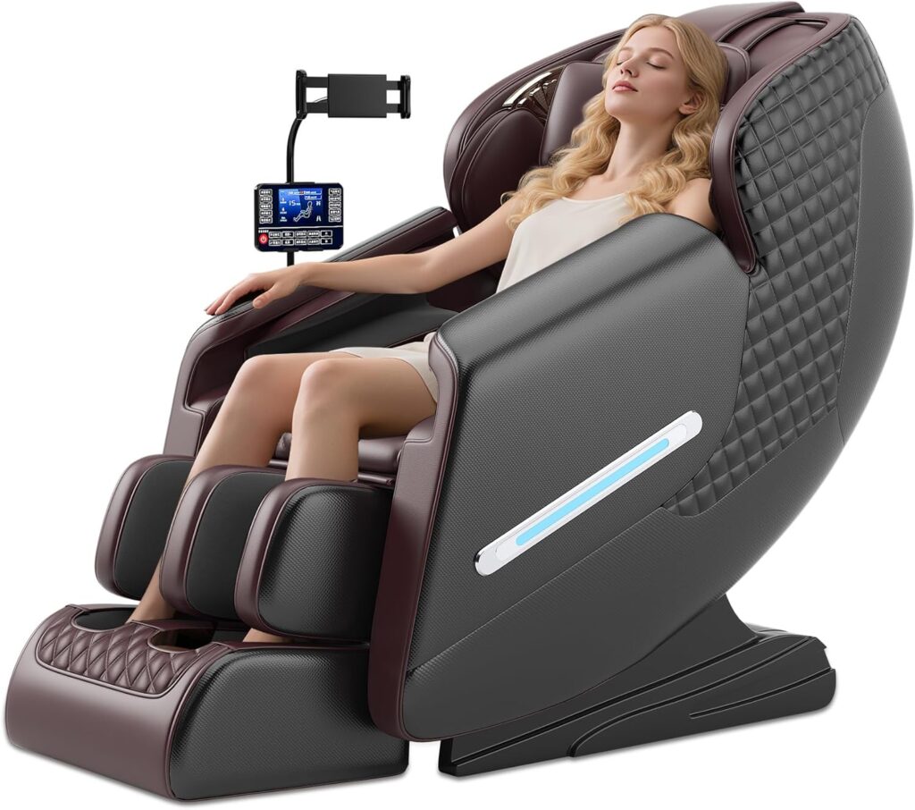 Massage Chair Full Body, Zero Gravity 4D Shiatsu Massage Recliner Chair with Heat, Airbags, Phone Controller, Bluetooth Speaker, Brown