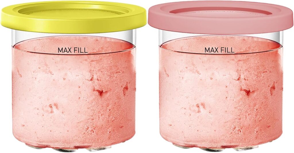 For Ninja Creami NC299AMZ & NC300s Series Ice Cream Makers, Dishwasher Safe, 16 oz Pints with Lid, 2 Pack (Yellow/Pink)