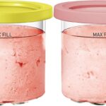 For Ninja Creami NC299AMZ & NC300s Series Ice Cream Makers, Dishwasher Safe, 16 oz Pints with Lid, 2 Pack (Yellow/Pink)