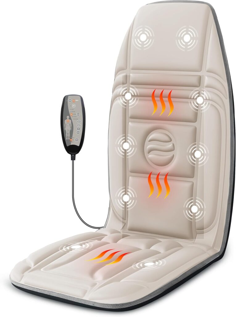 Vibration Back Massager with Heat, Massage Chair Pad with 10 Vibration Motors & 2 Heating Levels, Chair Massager for Recliner, Sofa, Gifts for Mom Dad Woman Man, Beige