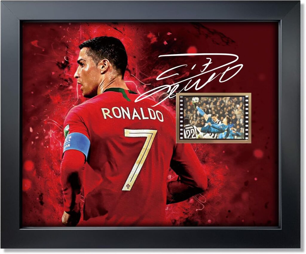 sufenvera Signed CR7 Cristiano Ronaldo Framed Photo Collage Poster 10×8 Inch,Juventus vs.Real Madrid Film Display of UEFA Champions League 2017-18 Quarterfinal,Gifts for Soccer Fan