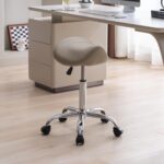 Saddle Stool, Swivel Saddle Stool with Wheels, Adjustable Rolling Stool 18″-26″, Faux Leather Rolling Stool for Salon, Massage, Clinic, Lab, Office (Light Grey, 1PCS (18″-26″))