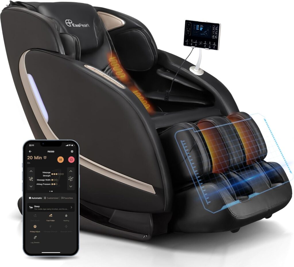 EASPEARL 2025 Massage Chair, 4D Full Body Zero Gravity Massage Chairs with APP, SL Track Shiatsu Stretch Massage Recliner Chair with Electric Footrest, Heat, Foot Rollers, Body Scan(Black)