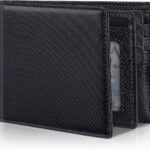 Mens Genuine Leather Bifold RFID Blocking Wallet with 14 Card Slots, ID Window & 2 Cash Pocket – Includes Gift Box (Modern Black)
