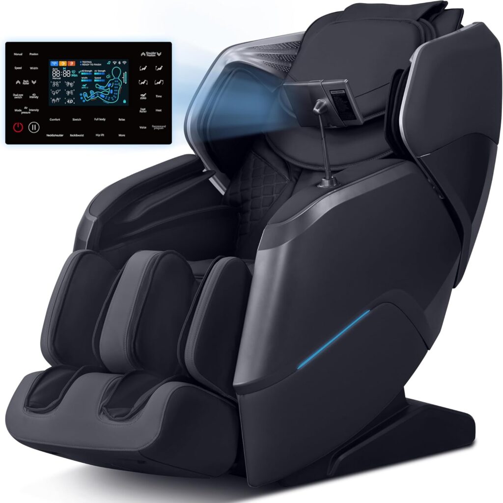 4D+2D Dual Mechanism Massage Chair Full Body, Zero Gravity Shiatsu SL Track Massage Chair with Heat, Calf Rollers, Bluetooth Speakers, AI Voice Control & Smart Body Scan, Black