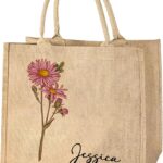 callie Personalized Jute Tote Bag with Handles, Reusable Large Burlap Bags Gifts for Women Mom
