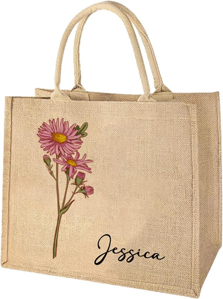 callie Personalized Jute Tote Bag with Handles, Reusable Large Burlap Bags Gifts for Women Mom