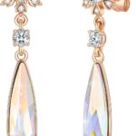 Austrian Crystal Teardrop Earrings Flower Dangle Earrings for Women 14K Gold Plated Drop Stud Earrings Hypoallergenic Jewelry