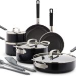 GreenPan x Bobby Flay 13 Piece Nonstick Cookware Pots and Pans Set, PFAS-Free Diamond Ceramic, Induction Suitable, Easy Clean Dishwasher & Oven Safe, Stay-Cool Silicone Handles, Glass Lids, Black