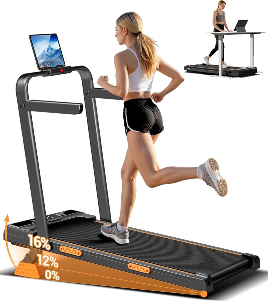 3 in 1 Walking Pad Treadmill with 16% Incline, Folding Treadmill with Handle Bar, Portable Treadmills for Home Small, 330 Lbs Capacity