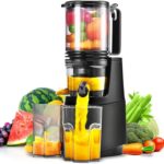 Cold Press Juicer,Slow Masticating Juicer Machines with 5.3″ Large Feed Chute for Most Fruits and Vegetables,Easy to Clean Lemon Orange juicer with 250W Motor and High Juice Yield (Obsidian black)