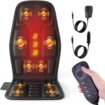 Back Massager with Heat for Pain Relief, Back Massage Chair Pad, Full Body Massage, Deep Tissue Vibration Massager with 2 Adapters, Office and Recliner